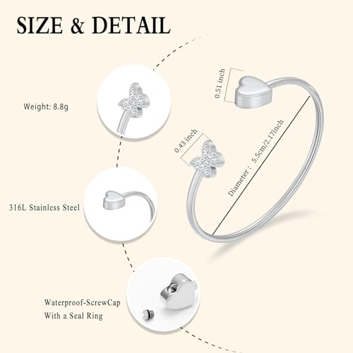 Oinsi CREMATION JEWELRY Stainless Steel Ashes Keepsake Cuff Bangle Opening Bracelet for Women and Men - Double Urn to Hold Ashes - color: B-Silver