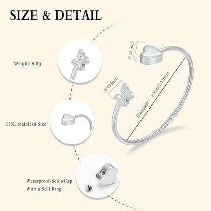 Oinsi CREMATION JEWELRY Stainless Steel Ashes Keepsake Cuff Bangle Opening Bracelet for Women and Men - Double Urn to Hold Ashes - color: B-Silver