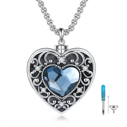 Urn Necklace for Ashes Blue opal Cremation Necklace Keepsake Memory Jewelry for Ashes of Loved Ones Keepsake - style: Blue heart crystal