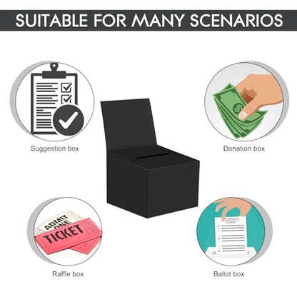 6 Pack Raffle Boxes Ballot Box Suggestion Box with Slot, 6.5 x 4.5 x 4.5 Inch Cardboard Raffle Boxes with Slot for Ticket and Removable Header for Collecting Business Card Voting Contest (Black) - color: Black