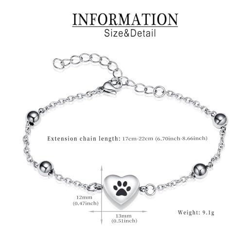 shajwo Pet Cremation Jewelry Paw Print Heart Urn Bracelet for Ashes - color: Customize-1