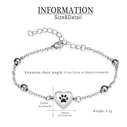 shajwo Pet Cremation Jewelry Paw Print Heart Urn Bracelet for Ashes - color: Customize-1