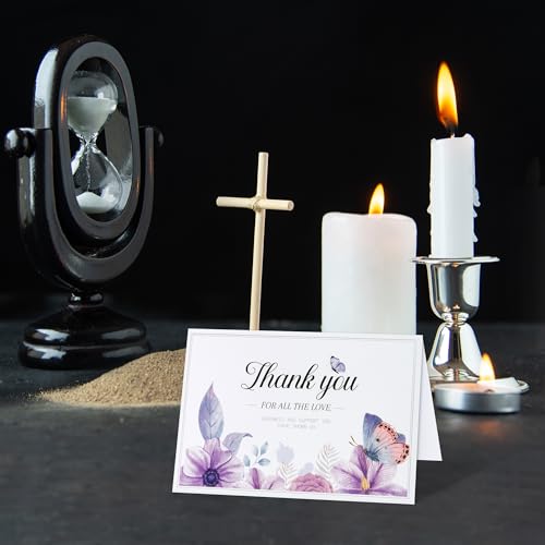 WATINC 20 Sets Funeral Thank You Cards with Envelopes and Stickers, Purple Butterfly Bereavement Card Express Your Condolences, Memorial Sympathy Cards with Message Inside for Beloved Friends Family