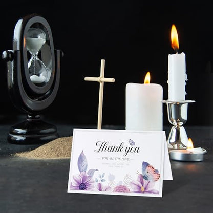 WATINC 20 Sets Funeral Thank You Cards with Envelopes and Stickers, Purple Butterfly Bereavement Card Express Your Condolences, Memorial Sympathy Cards with Message Inside for Beloved Friends Family