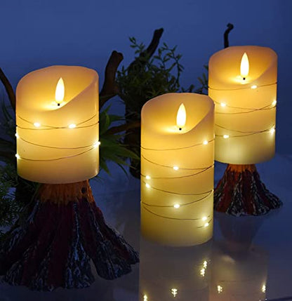 DANIP Ivory LED flameless Candle, with Embedded Star String, 3-Piece LED Candle Set, with 11 Button Remote Control, 24-Hour Timer Function, Dancing Flame, Real Wax, Battery Powered. (Ivory) - color: ivoryM#1*3