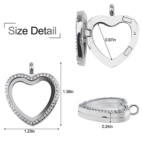 WANDIC Rhinestone Photo Charm, Rose Gold Heart Crystal Photo Pendant Bridal Wedding Bouquet Charms Living Floating Memory Locket for 2 Pictures - color: Mixed
