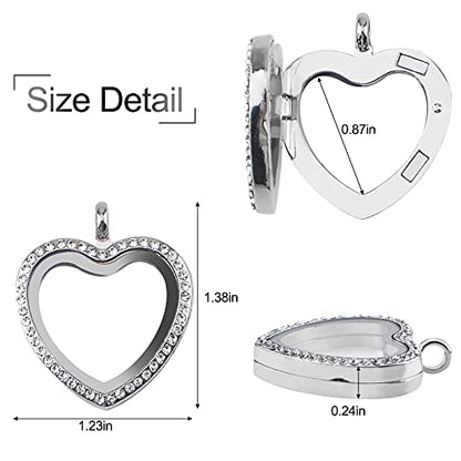 WANDIC Rhinestone Photo Charm, Rose Gold Heart Crystal Photo Pendant Bridal Wedding Bouquet Charms Living Floating Memory Locket for 2 Pictures - color: Mixed