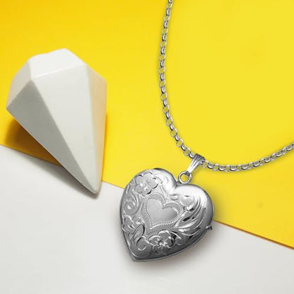 PicturesOnGold.com Sterling Silver Heart Four Photo Locket - 1-1/4 Inch X 1-1/4 Inch Solid Sterling Silver with Engraving