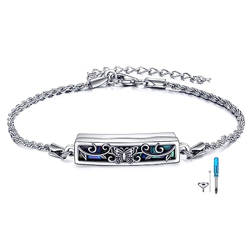 ONEFINITY Urn Bracelet for Ashes Abalone Shell Tree of Life/Hummingbird/Mountain/Butterfly/Dragonfly/Opal Bracelet Cremation Jewelry Gifts for Women - color: Butterfly