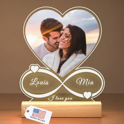 LOUISMIAA Custom Picture Frames,Personalized Photo Frame with Night Light,Customized Picture Frame,Personalized Anniversary Birthday Valentine's Day Gifts for Women Men Mom Dad Same Day Shiping - color: Style 0