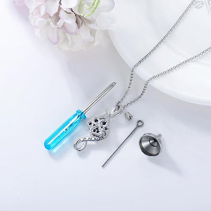 PELOVNY Urn Necklace for Ashes 925 Sterling Silver Butterfly Dragonfly Bee Phoenix Hummingbird Urn Necklaces Animal Crystal Cremation Jewelry for Ashes Cat Dog Pet Memorial Gifts - color: 28-Paw Print Urn