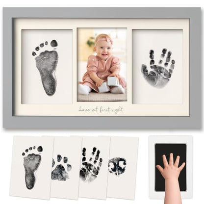Inkless Hand and Footprint Kit, Boy Girl Newborn Keepsake (Cloud Gray) | No Mess Ink Pad for Baby Handprint, Clean Touch Paw Print Kit for Dog Picture Frame, Personalized Baby Christmas Shower Gifts - color: Cloud Gray