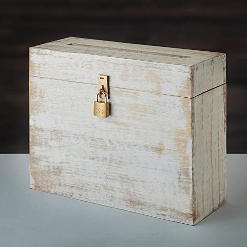 Wooden Wedding Card Box with Lock and Card Slot for Reception, Party W2 - color: White