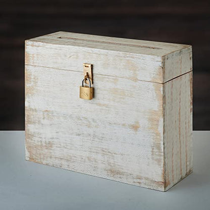 Wooden Wedding Card Box with Lock and Card Slot for Reception, Party W2 - color: White