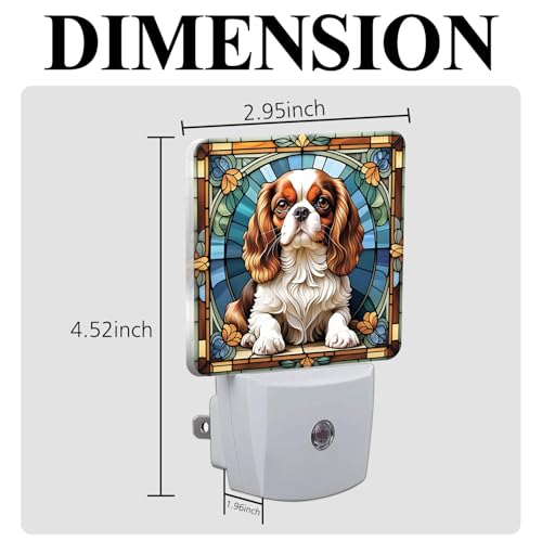 Cavalier King Charles Spaniel Stained Glass Night Lights Plug into Wall for Room, Cavalier King Charles Spaniel Night Light LED for Bedroom - color: Cavalier King Charles Spaniel