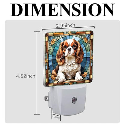 Cavalier King Charles Spaniel Stained Glass Night Lights Plug into Wall for Room, Cavalier King Charles Spaniel Night Light LED for Bedroom - color: Cavalier King Charles Spaniel