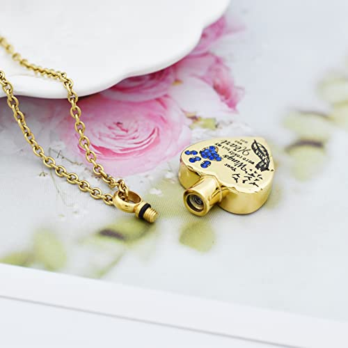 Fashion Pet Cremation Jewelry Stainess Steel Heart Keepsake Ashes Necklace Dog Cat Paw Memorial Urn Pendant - color: Gold-Feather-Dark Blue