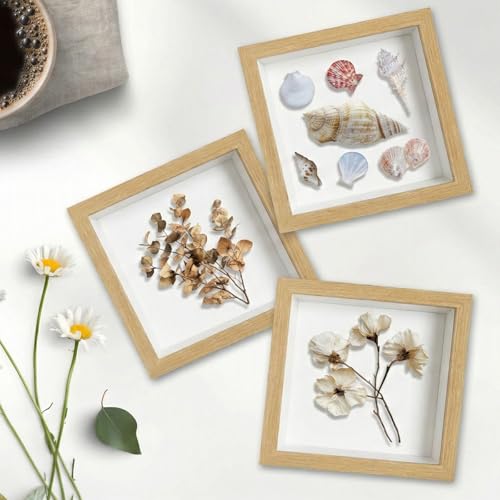 Wazzio 6Pack 5x5 Inch Shadow Box Frame, Wood Display Case Memory Box | 1" Deep Keepsake Frame, Memorabilia Showcase, Photo Ticket Medal Display, Wall Tabletop Picture Frame, Souvenir Gift Box - color: Wood
