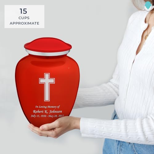 Geturns - Adult Personalized Simple Cross Cremation Urns for Human Ashes I Large Bright Red Funeral Urn for Men and Women I 200 lbs - color: Bright Red