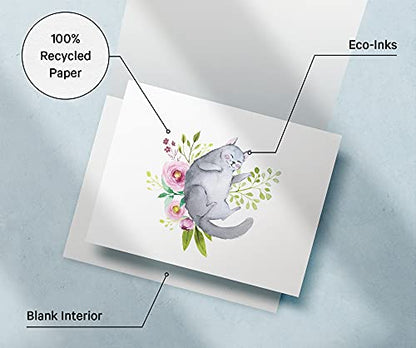 Twigs Paper Cat Thank You Cards, Set of 12 Blank Cat Stationery Note Cards | Matching envelopes included, hand-illustrated art, for nature & animal lovers, thinking of you - color: Playful Cats, size: 12-Count