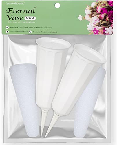 Memorial Floral Vases with Foam Included - (White, 2 Pack) | Outdoor In Ground Vases with Stakes, for Fresh and Artificial Flowers - size: 2-Pack