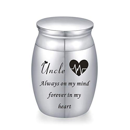 Decorative Memorial Keepsake Urns for Cremains Stainless Steel Mini 1.57 Inch High Small Funeral Urns Cremation Ashes Holder for Family Members - style: Uncle