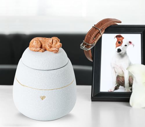 Dog Shaped White Pet Urn for Dogs Ceramic Dog Urns for Ashes Box –Cute Decorative Ashes Container for Dogs
