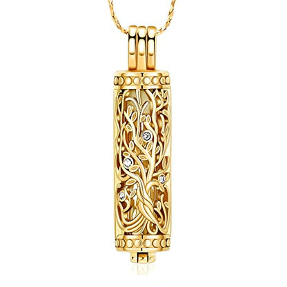Imrsanl Cremation Jewelry Urn Necklace for Ashes Pendant with Hollow Glass Vial Cylinder Cremation Keepsake Memorial Lockets Ashes Holder for Women Men Pet - color: Tree of Life-Gold