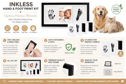 Inkless Baby Hand and Footprint Kit – Newborn Keepsake Frame with Non-Toxic Ink Pad, Baby Handprint & Footprint Kit for Boys & Girls, Baby Shower With Extra Cards (Black) - color: Black