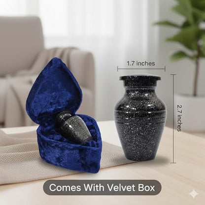 Gray Comet Small Keepsake Cremation Urns for Human Ashes with Velvet Heart Case and Funnel - Beautiful Peaceful Black Hand Engraved Mini Memorial Urn