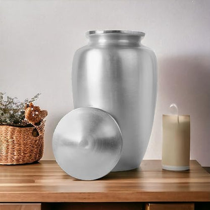 Lightnpro Decorative Cremation Urn for Human Ashes - Beautiful Elegant Hand Engraved Funeral Memorial with Secure Screw-Top Lid for Your Loved Ones Remains with Elegant Finish- 10 Inch Silver - size: 10" Plain