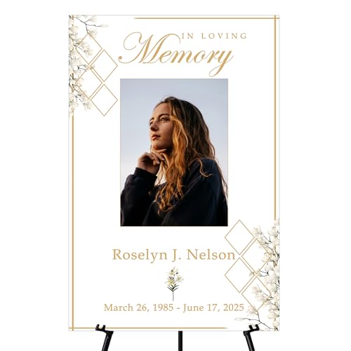 Memorial Sign, In Loving Memory Celebration of Life Display With Easel, Personalized Photo Funeral Board Decoration, Custom Forever Loved Signage With Picture, Multiple Size & Material, IA14 - color: Theme 14