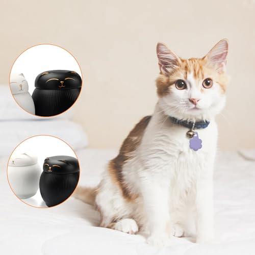 Ceramic Cat Urn for Ashes - Pet Memorial Box with Secure Lid | Funerary Urns Cremation Keepsake for Cats (9 lbs)（Black） - color: Black