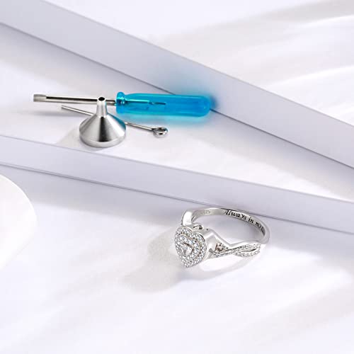 Sariel Teardrop Cremation Ring for Ashes - 925 Sterling Silver Urn Keepake Rings Memorial Jewelry for Women - color: Heart (White)