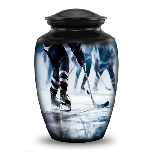 Ice Hockey Cremation Urn for Adult Human Ashes – Full Size Sports Tribute Memorial Urn – Elegant Funeral Urn for Hockey Lovers & Players – Holds Up to 210 lbs (Large) - size: Large
