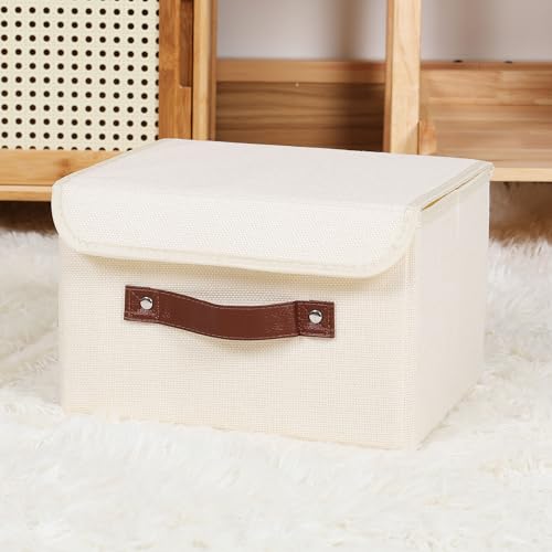 ANMINY Fabric Storage Box Bins with Lids, Beige, 10"x8"x7" - color: Beige, size: Small (Pack of 1)