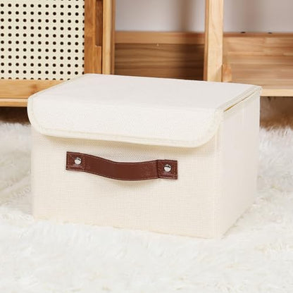 ANMINY Fabric Storage Box Bins with Lids, Beige, 10"x8"x7" - color: Beige, size: Small (Pack of 1)