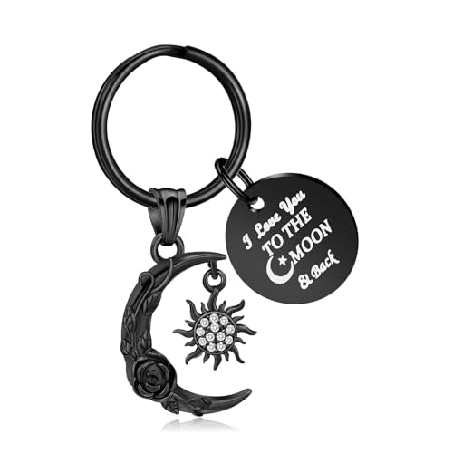 shajwo Cremation Jewelry Urn Keychain for Ashes for Women Men Crescent Moon and Sun Rose Key Ring for Human Pet Ashes - color: Black