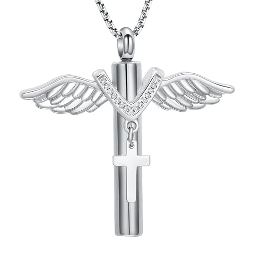 Oinsi Black Cross Urn Necklace For Ashes Of Loved Ones With Birthstone Always In My Heart Cremation Jewelry Keepsake Pendant Women Men - color: Z-Silver