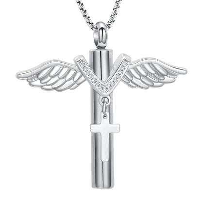 Oinsi Black Cross Urn Necklace For Ashes Of Loved Ones With Birthstone Always In My Heart Cremation Jewelry Keepsake Pendant Women Men - color: Z-Silver