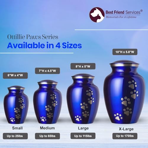 Ottillie Legacy Sapphire/Pewter/Vert Urn, up to 25lbs - color: Pure Blue, Vertical Pewter Paws, size: Small