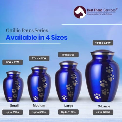 Ottillie Legacy Sapphire/Pewter/Vert Urn, up to 65lbs - color: Pure Blue, Vertical Pewter Paws, size: Medium