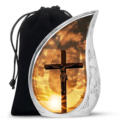 Jesus Christ Sunset Funeral Urns for Human Ashes Adult Father - Large Urn for Human Ashes Adult Mother - Cremation Gift for Burial - 10inch & 200 Cubic Inches Capacity Include Velvet Bag - color: Jesus Christwith Sunset