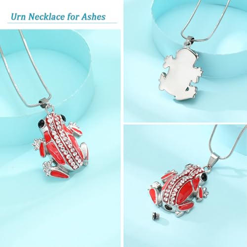 Frog Urn Necklace for Ashes Animals Cremation Jewelry Stainlee Steel Memorial Necklaces Keepsake Jewelry Ashe Holder Pendant for Human Ashes with Filling Kits - color: Red