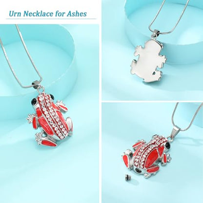 Frog Urn Necklace for Ashes Animals Cremation Jewelry Stainlee Steel Memorial Necklaces Keepsake Jewelry Ashe Holder Pendant for Human Ashes with Filling Kits - color: Red