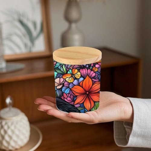 Stained Glass Black Cat Memorial Jar Tealights Flower Candle Holder with Battery Operated Flickering Tea Light, Pet Sympathy Tea Light Holder Light Glass Tealight Holder Gife for Lost Cat - color: Stained Glass Black Cat