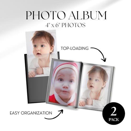 Performore Photo Book Album - 2 Pack of 4x6 Photo Albums - Small Photo Album Binder, Customizable Front Cover, Baby Photo Albums with 24 Photo Pockets, Holds 48 Pictures (Black)
