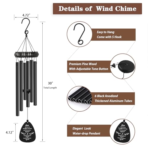 Memorial Gifts for Loss of Dad, 30" Metal Memorial Wind Chimes for Loss of Father, Windchimes In Memory of Dad, Sympathy Bereavement Gifts for Loss of Father