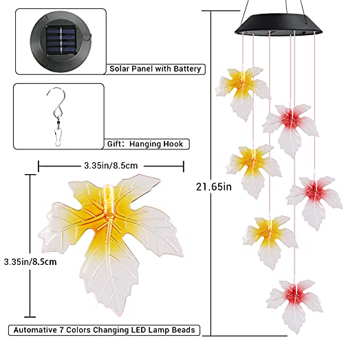 Toodour Solar Wind Chimes, Color Changing Maple Leaf Wind Chime | LED Mobile Wind Chimes, Waterproof Outdoor Wind Chime Lights for Garden, Patio, Party, Window, Thanksgiving - color: Maple Leaf