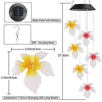 Toodour Solar Wind Chimes, Color Changing Maple Leaf Wind Chime | LED Mobile Wind Chimes, Waterproof Outdoor Wind Chime Lights for Garden, Patio, Party, Window, Thanksgiving - color: Maple Leaf